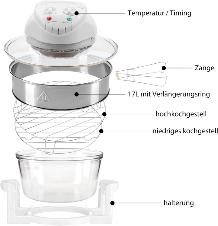 AllRight Mini Ofen, 17 Liter Halogenofen Heissluftofen Klein Halogen Oven with Extender Ring, Campin