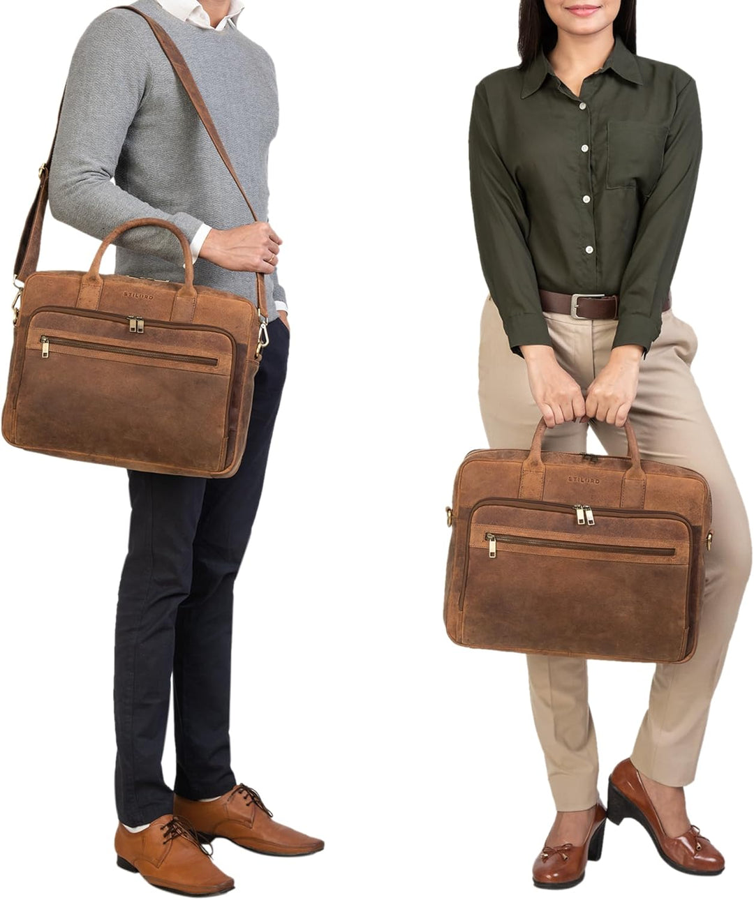 STILORD 'Dawson' Leder Aktentasche Umhängetasche mit Laptopfach 15,6 Zoll Vintage Bürotasche DIN A4