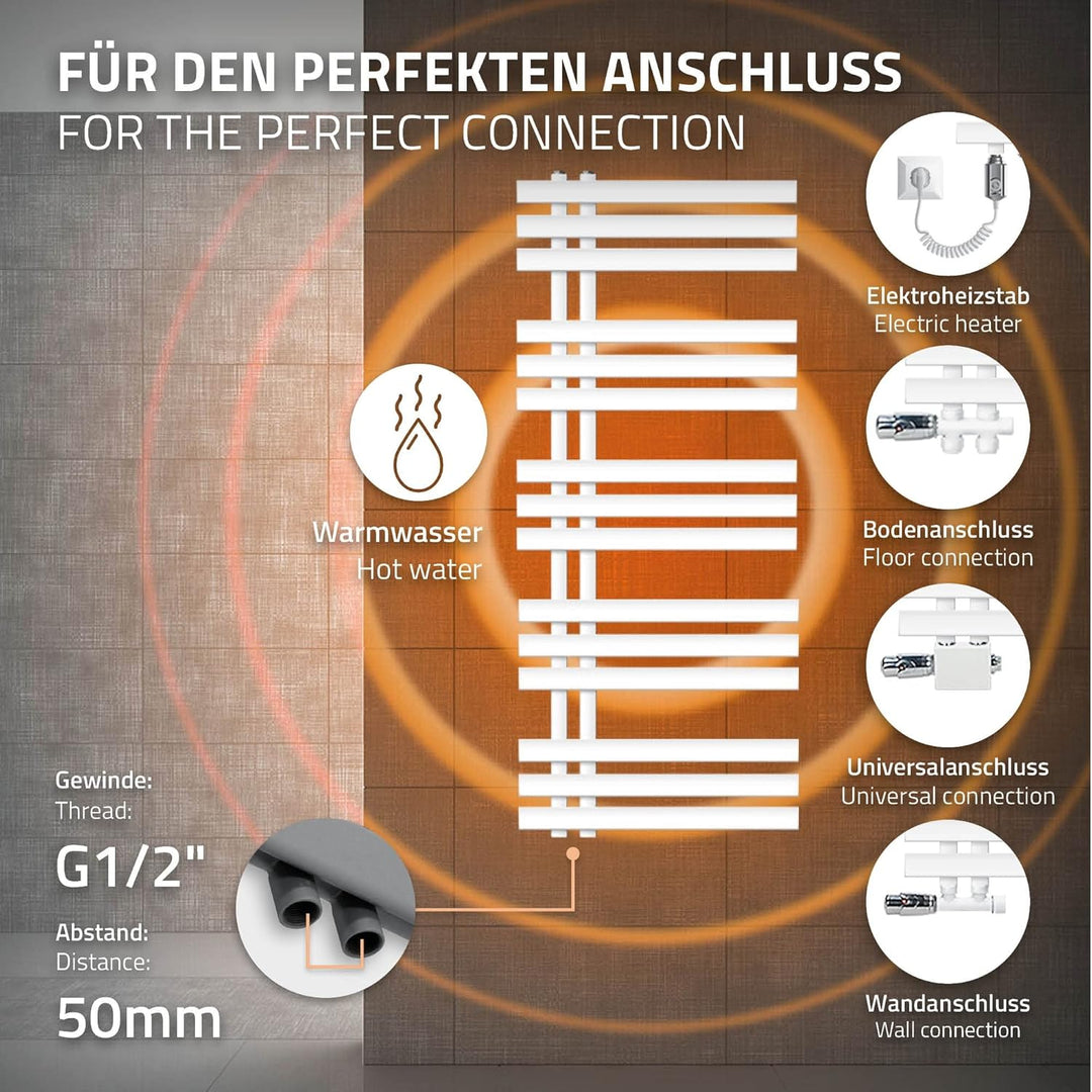 ECD Germany Iron EM Design Badheizkörper Elektrisch 900W - 500 x 1200 mm - Weiss - Heizkörper Handtu