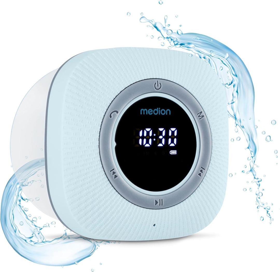MEDION P66096 Duschradio mit Bluetooth (Badradio, UKW Radio, Saugnapf, LED-Display, IPX6 Wasserdicht