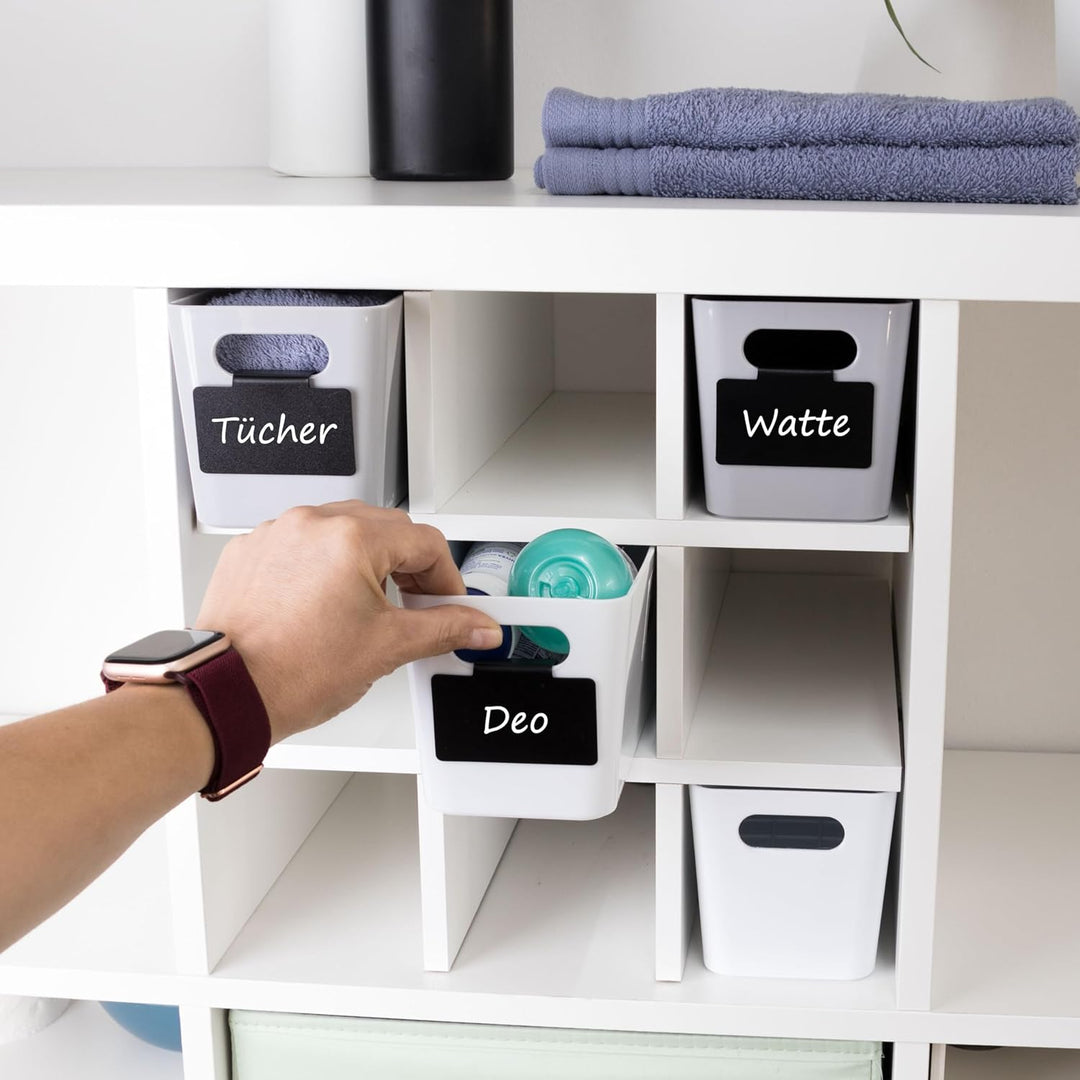 Hummelladen 3x Ordnungsbox 10 cm hoch - GRAU - 30x10x10cm 2 Liter - mit Beschriftungsclip Ordnungsko