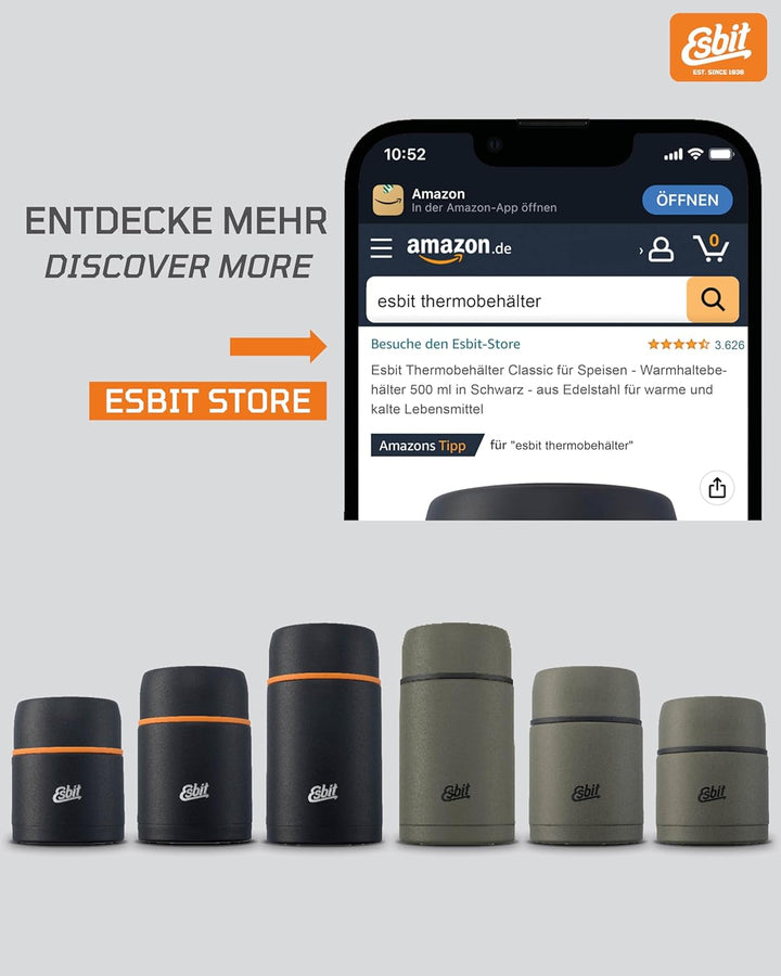 Esbit Thermobehälter Classic für Speisen - Warmhaltebehälter 750 ml in Olivgrün - aus Edelstahl für