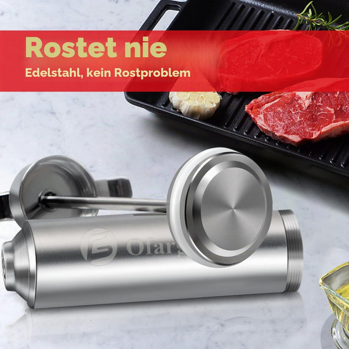 Ofargo Fleischspritze aus 304-Edelstahl, mit 4 Marinadennadeln und Reiseetui für Grill, Räuchern, 57