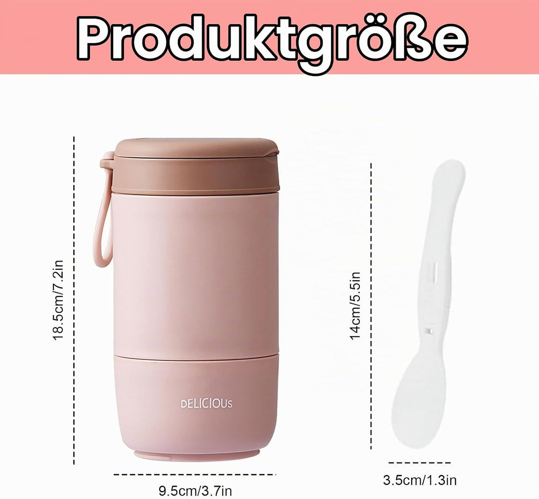 2 Stück Müslibecher To Go mit Deckel,PP-Material Porridge Becher Joghurtbecher to Go mit Löffel,780m