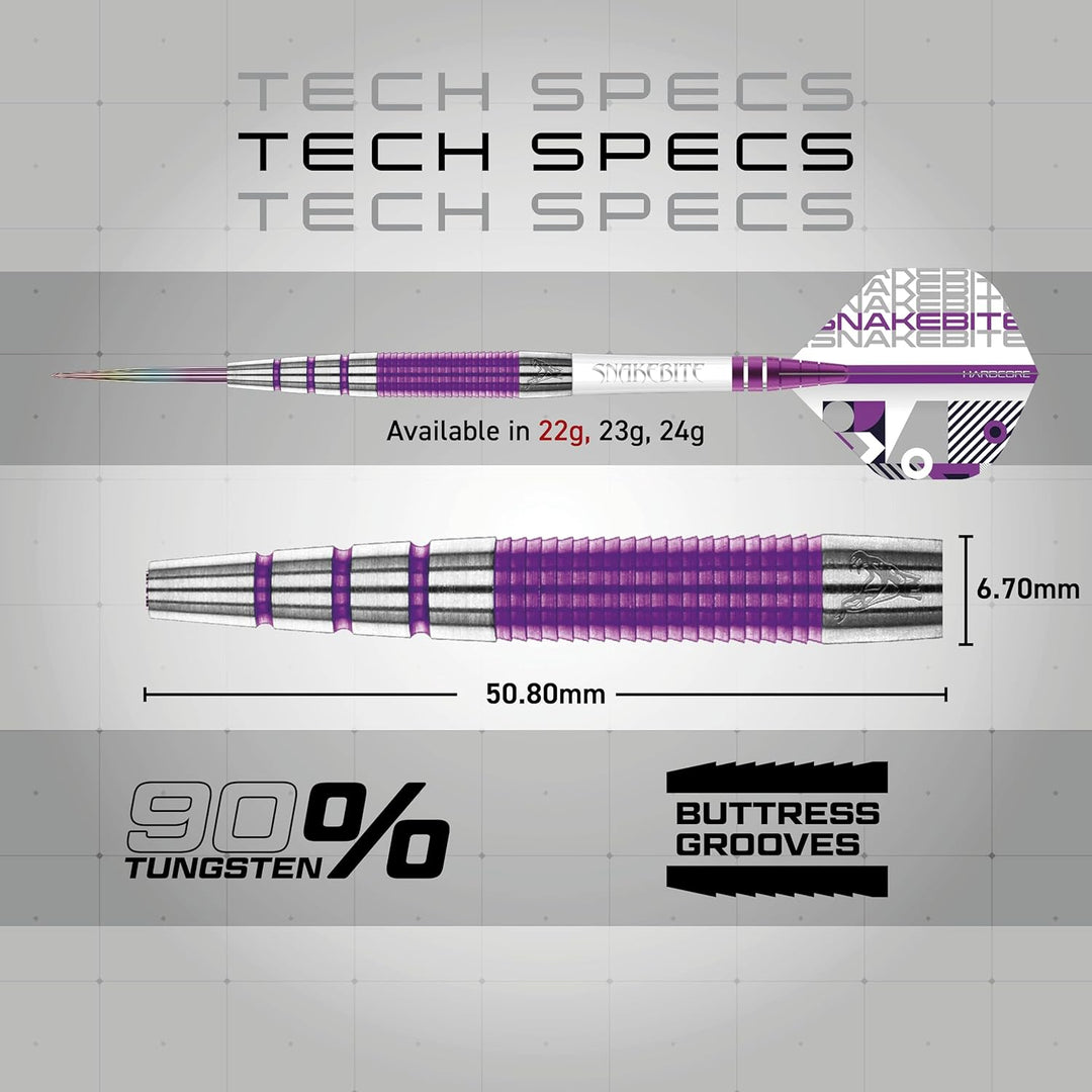 RED DRAGON Peter Wright Snakebite PL15 Medusa Professional Tungsten Darts Set with Flights and Stems