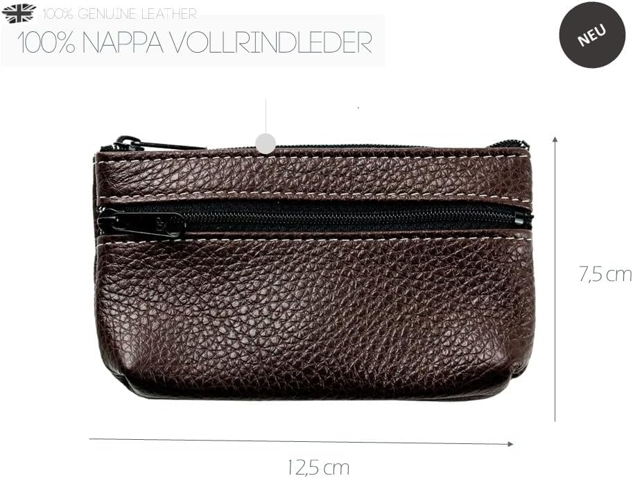 DELMON VARONE - Personalisierbares Schlüsseletui Leder Soft Grain braun - Schlüsseltasche mit Reissv