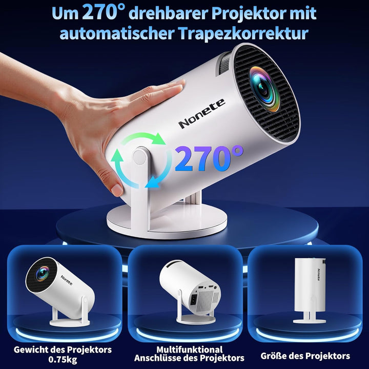 Beamer 4K Projektor Full HD 1080P【2026 Modell】 Mini Beamer mit WiFi 6 und Bluetooth 5.2, Android Tra