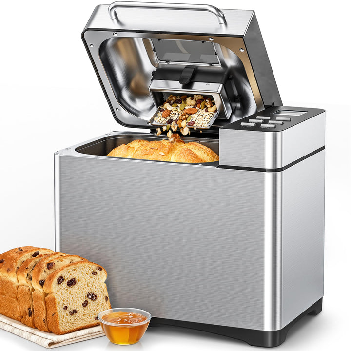 JUMMICO 19-in-1 Brotbackautomat mit automatischer Beigabe & Edelstahl-Gehäuse | 1kg Kapazität (3 Grö