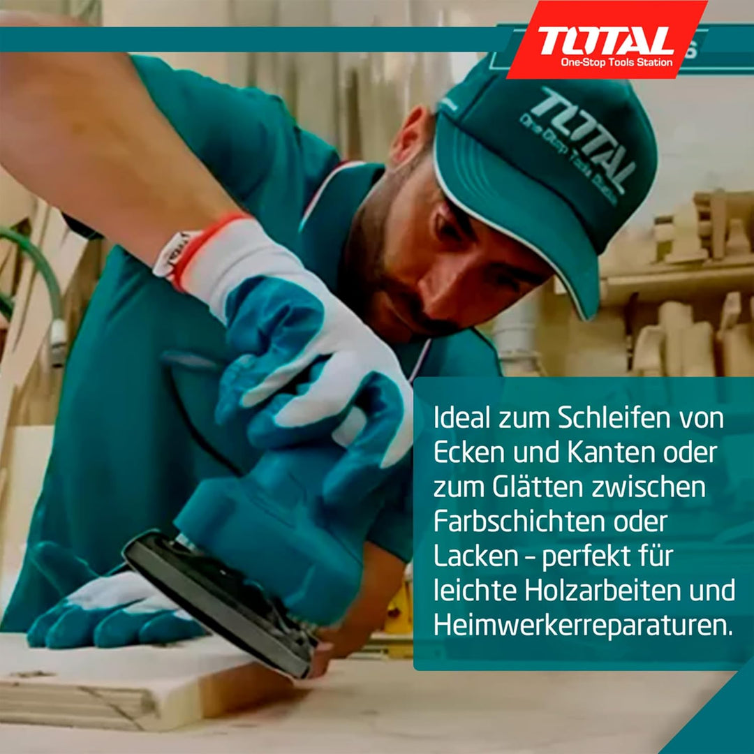 TOTAL - Kabelgebundener Handflächenschleifer | Inklusive 5 Schleifpapierblätter | Perfekt für grosse