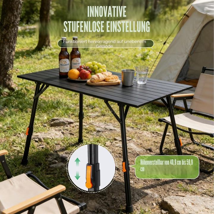 Campingtisch klappbar stufenlose Höhenverstellung Klapptisch ohne Installation Tischplatte Aluminium