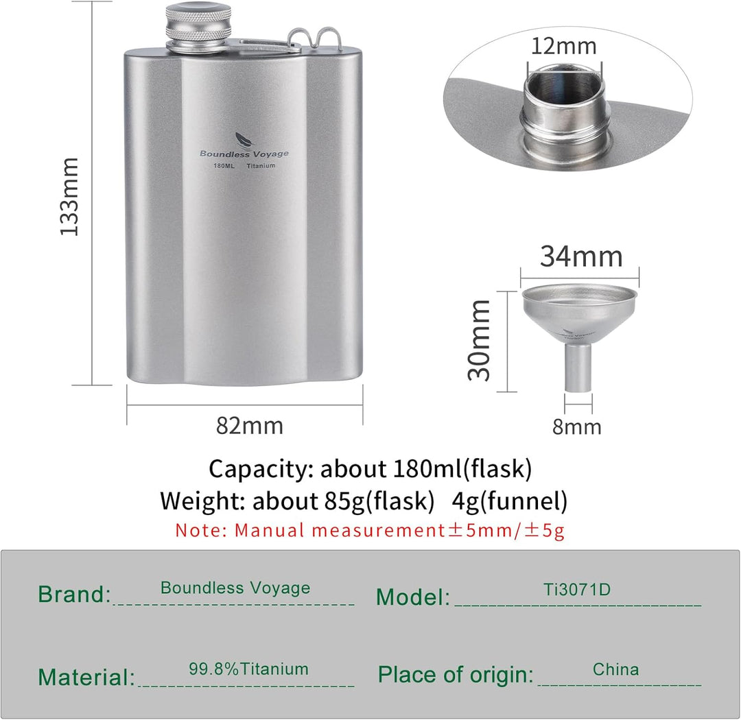 iBasingo Flachmänner aus Titan 180ml Ultraleichter kleiner Flachmann für Spirituosen Tragbare Reise