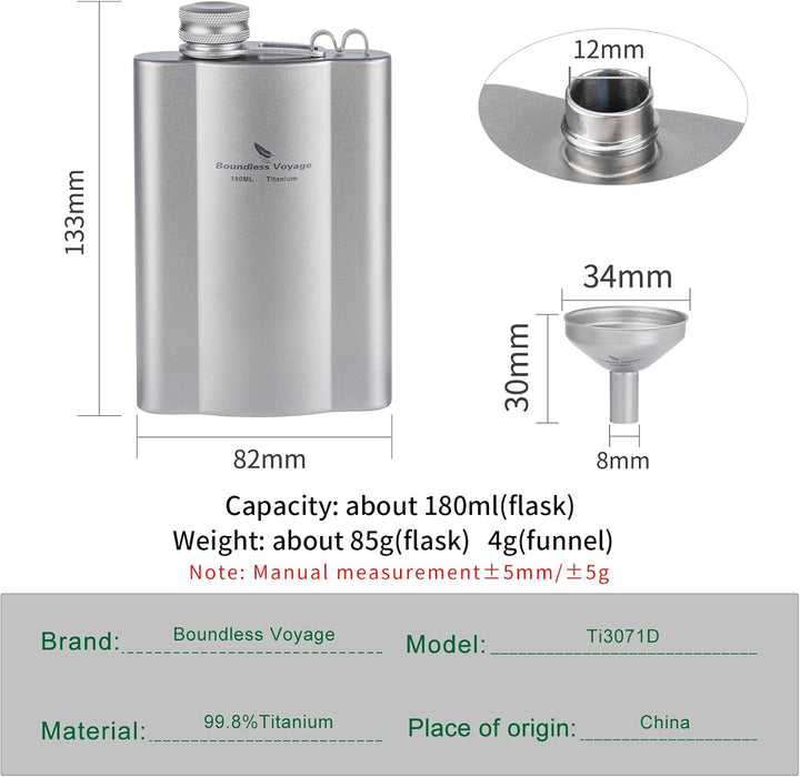 iBasingo Flachmänner aus Titan 180ml Ultraleichter kleiner Flachmann für Spirituosen Tragbare Reise