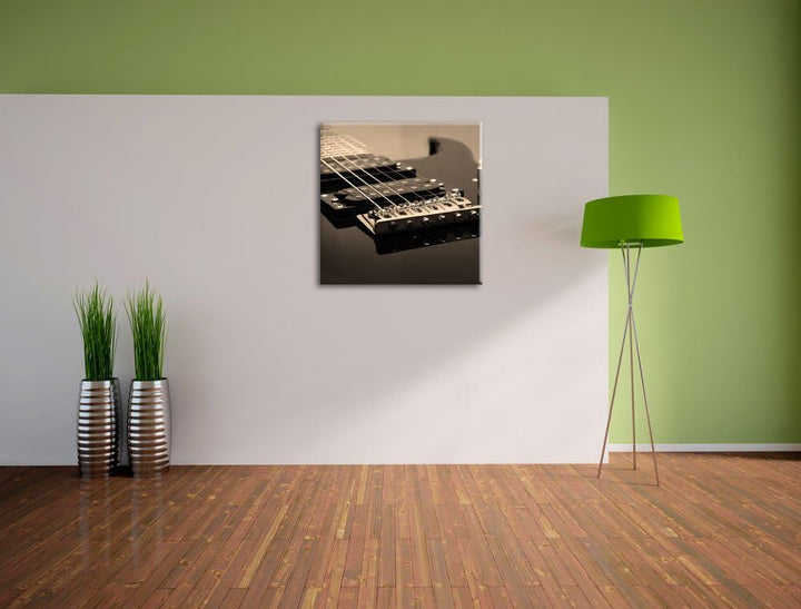 Pixxprint Black E-Guitar als Leinwandbild Quadratisch| Grösse: 70x70 | Wandbild| Kunstdruck | fertig