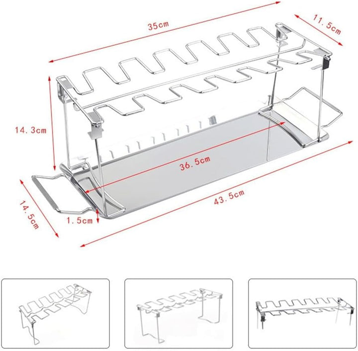 Edelstahl-Huhnflügelhalter, 14 Fächer, faltbarer Hühnerflügel-Halter, Drumstick-Rack, Grillständer,