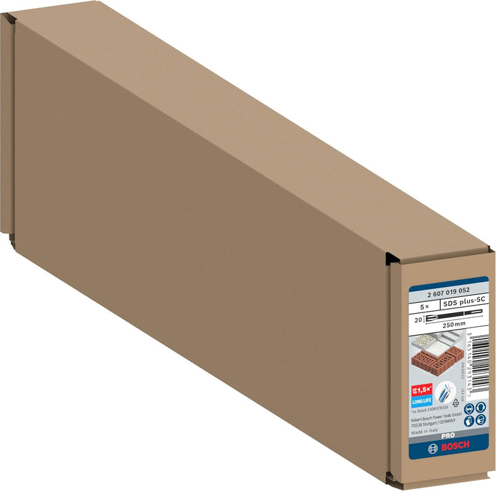 Bosch Professional Flachmeissel Long Life SDS-plus (5 Stück) 250 x 20 mm Black, 250 x 20 mm Black