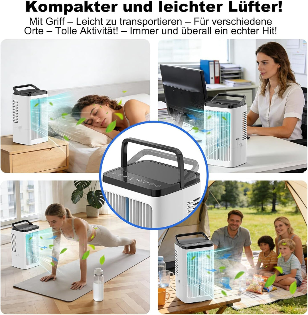 Klimaanlage Mobil, 4 in 1 Mobile Klimaanlage mit Sprühstufen &amp; Geschwindigkeitsstufen, Timer, 90° Os