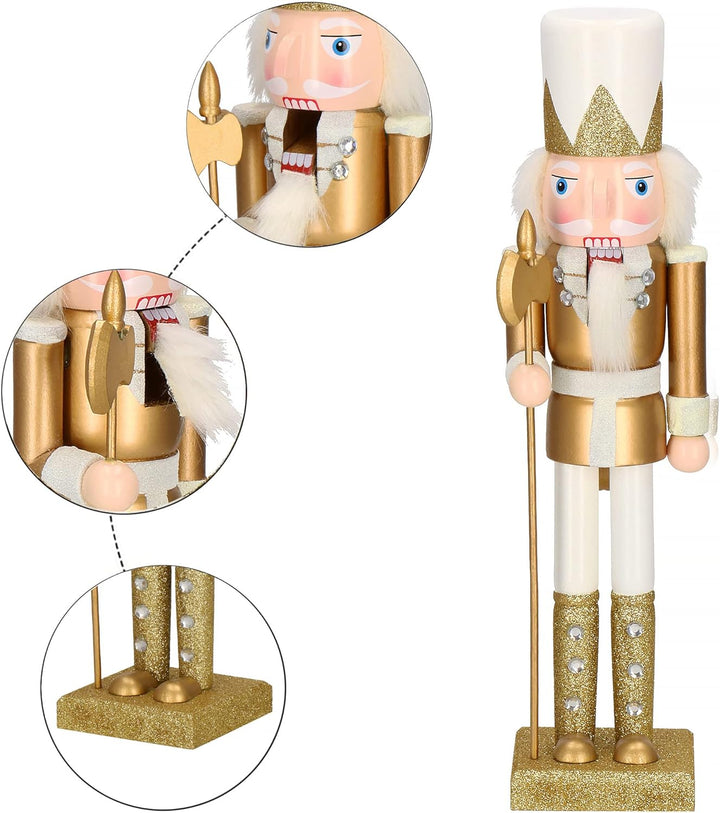 SPRINGOS Nussknacker Figur aus Holz Soldat mit Hellebarde Höhe: 38 cm mit langem Bart und Glitter We