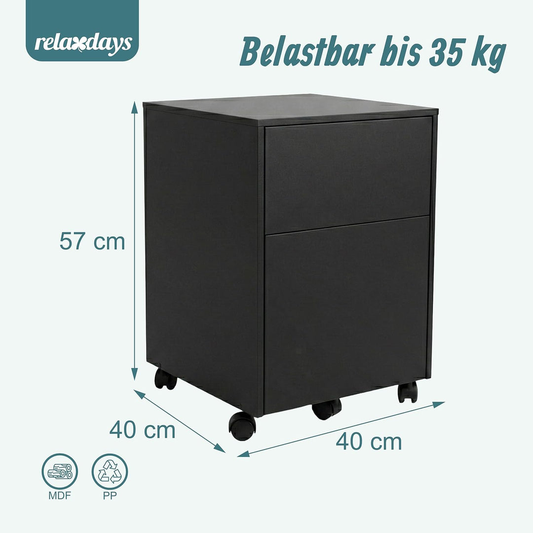 Relaxdays Rollcontainer, 2 Schubladen, Hängeregister, HxBxT: 57 x 40 x 40 cm, Schreibtischcontainer