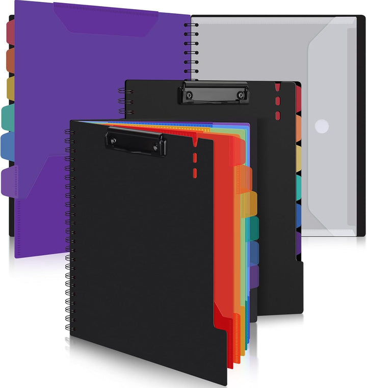Uquelic 2 Stück Klemmbrett-Ordner aus Kunststoff, A4, Spiral-Folio-Ordner mit 6 doppelseitigen Halbt