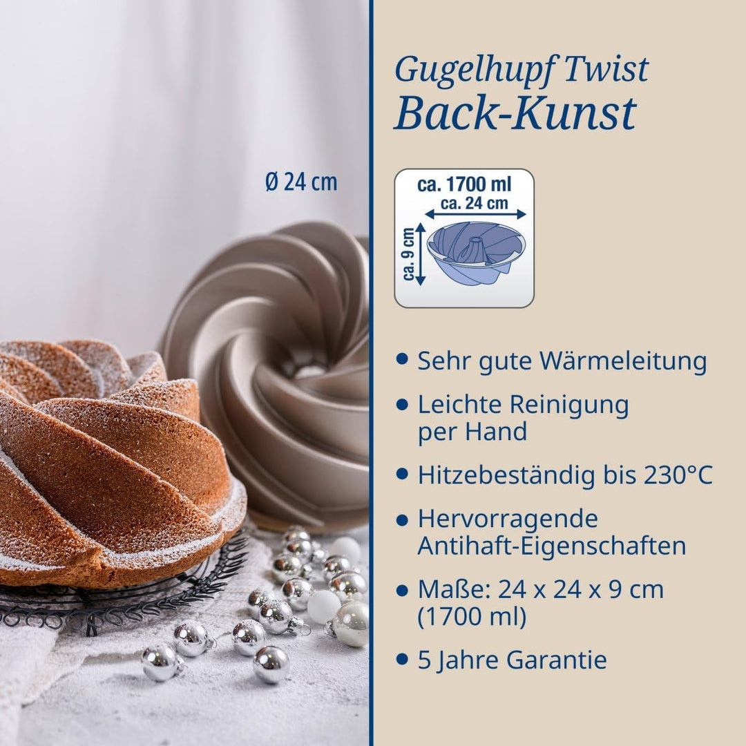 Dr. Oetker Guglhupf Twist ⌀ 24 cm – Gugelhupfform aus der Serie Back-Kunst – Backform mit Antihaft-E