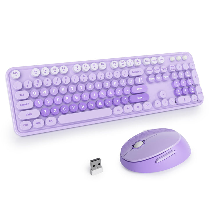 SOLIDEE kabellose Tastatur und Maus - 2.4GHz Runde Tastenkappe mit Ziffernblock, 104 ergonomische Ta