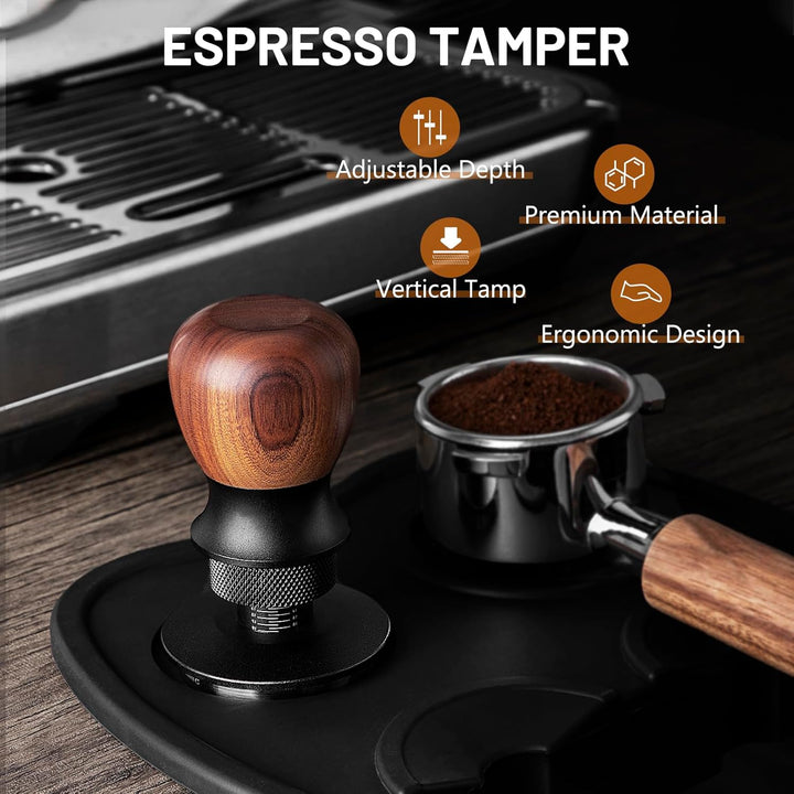 VINATO Kaffee Tamper 53.3mm – Professioneller Espresso Tamper Mit Walnussgriff, 304 Edelstahlbasis,