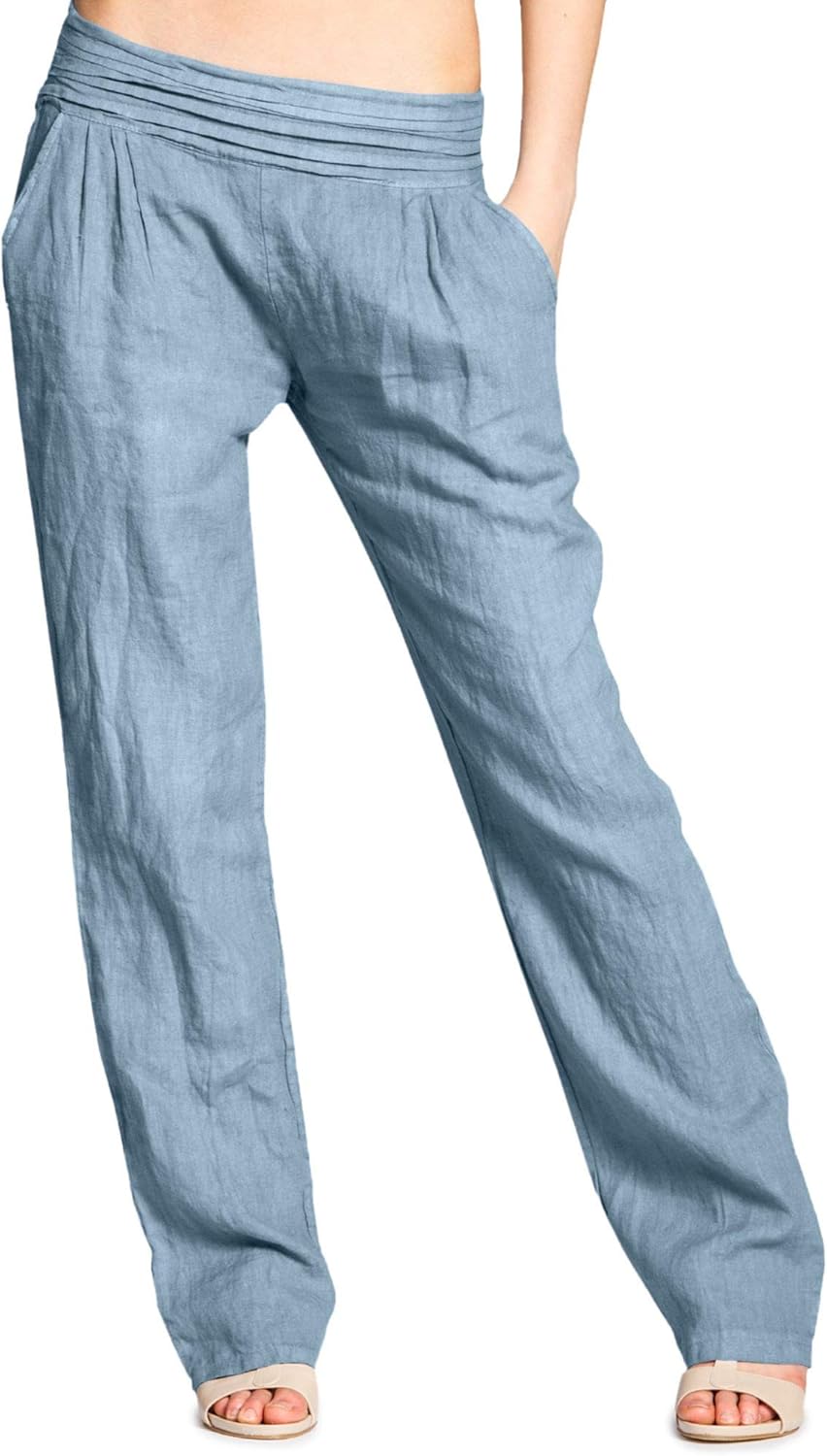 Caspar KHS020 Damen Casual Leinen Hose 34 Jeans Blau, 34 Jeans Blau