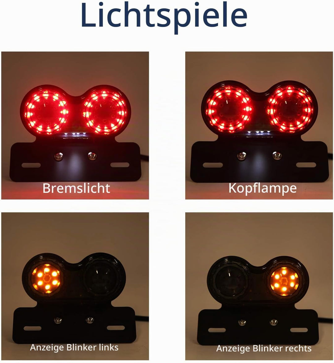 JMTBNO Motorrad LED Rücklichter Integrierte Bremslicht & Blinker Kontrollleuchte 40 LED Rückleuchte