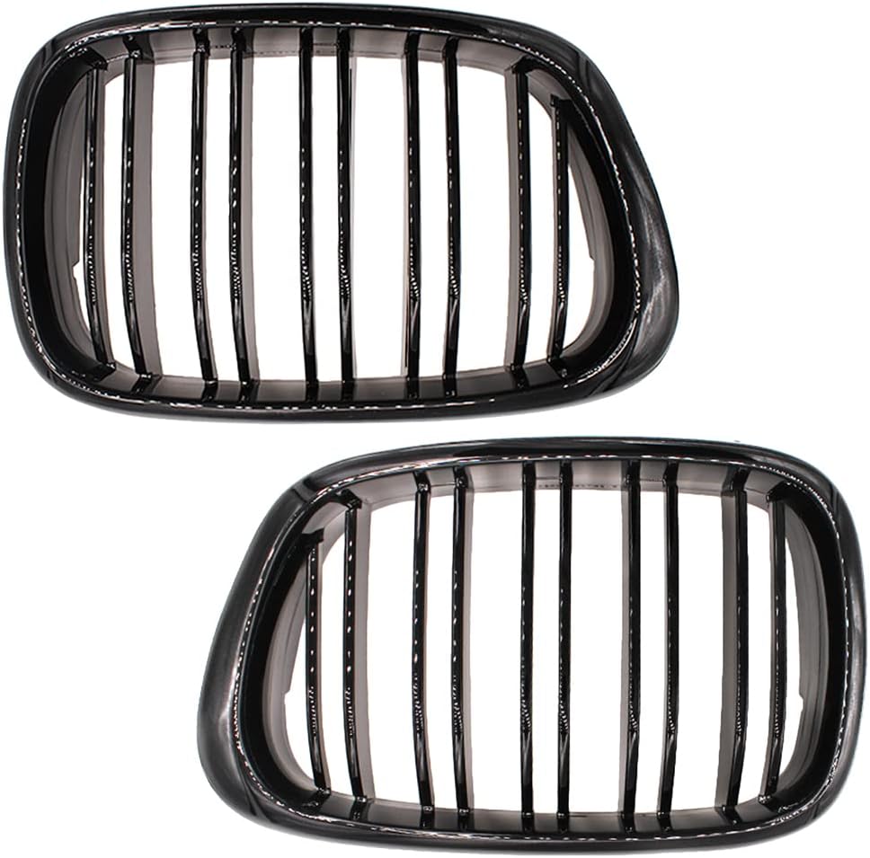 HZTWFC Frontstossstange Doppellamellengrill Glänzend Schwarz Fronthaube Nierengrill Grill ABS Doppel
