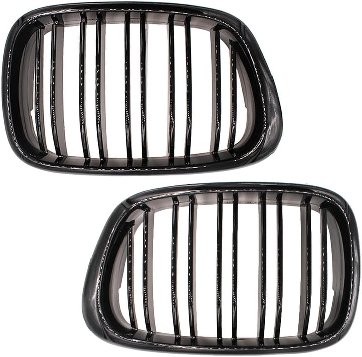 HZTWFC Frontstossstange Doppellamellengrill Glänzend Schwarz Fronthaube Nierengrill Grill ABS Doppel