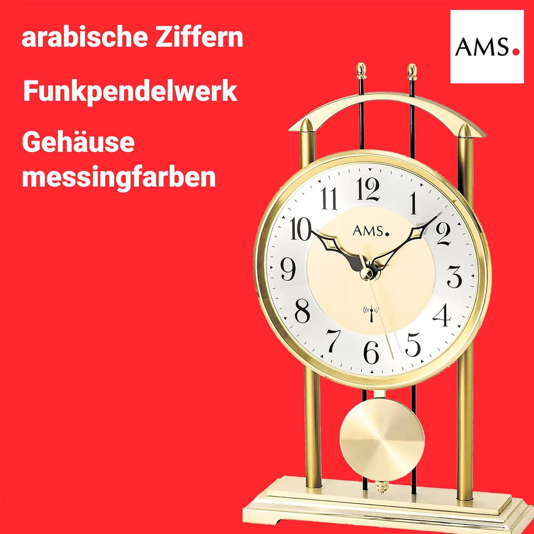AMS 5193 Tischuhr, Funk-Pendelwerk, Aluminium-Zifferblatt Silber, arabische Ziffern, Metallgehäuse m