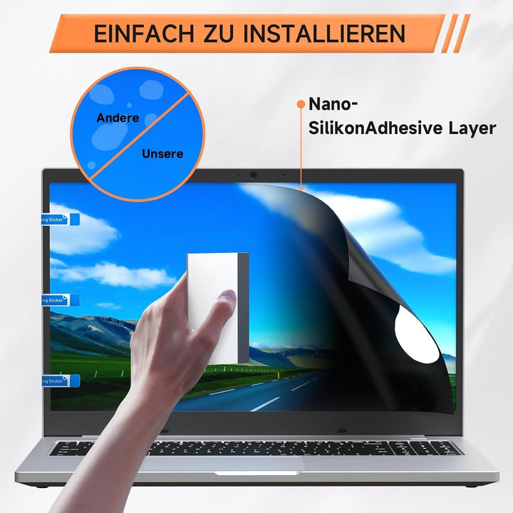 Mamol 360° Sichtschutz für 14 Zoll Laptop 16:10, Abnehmbarer Sichtschutzfolie, Anti Blaulicht Blends