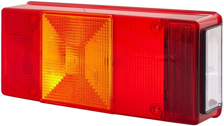 HELLA - Heckleuchte - Glühlampe - 12V - Anbau - Lichtscheibenfarbe: rot/gelb - Stecker: Flachstecker