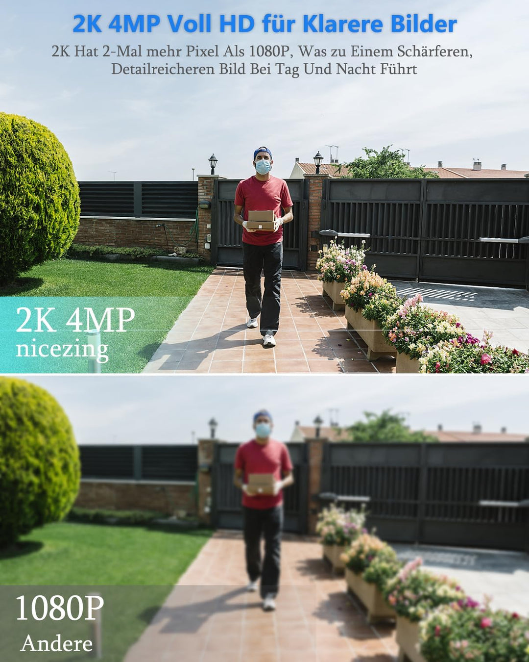 2K FHD Video Türklingel mit Kamera Kabellose Kompatibel mit Alexa, nicezing Funkklingel mit Kamera W