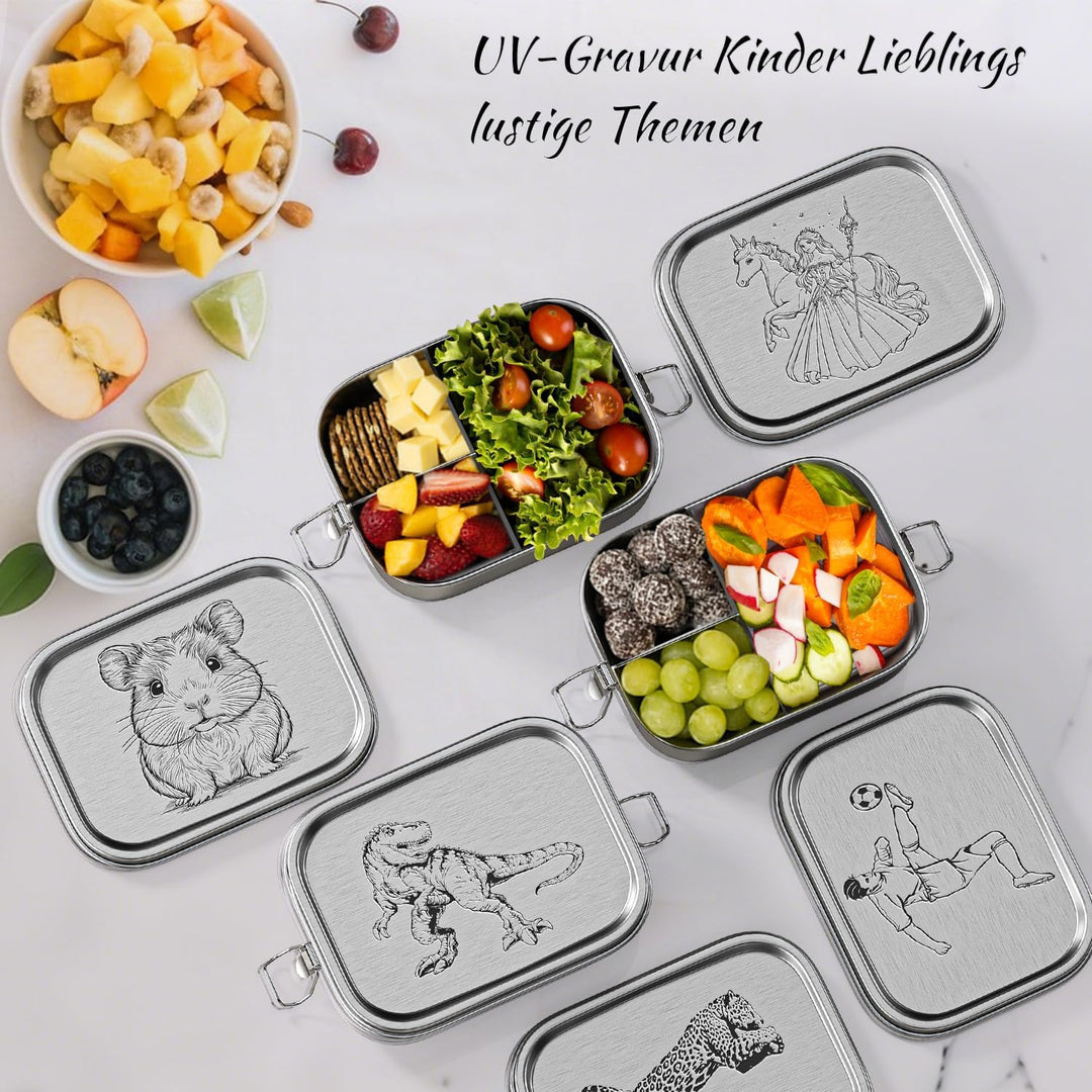 REKITA Edelstahl Brotdose Kind er mit Fächern, 850ML Bento Box, Jausenbox Lunchbox, Personalisierte