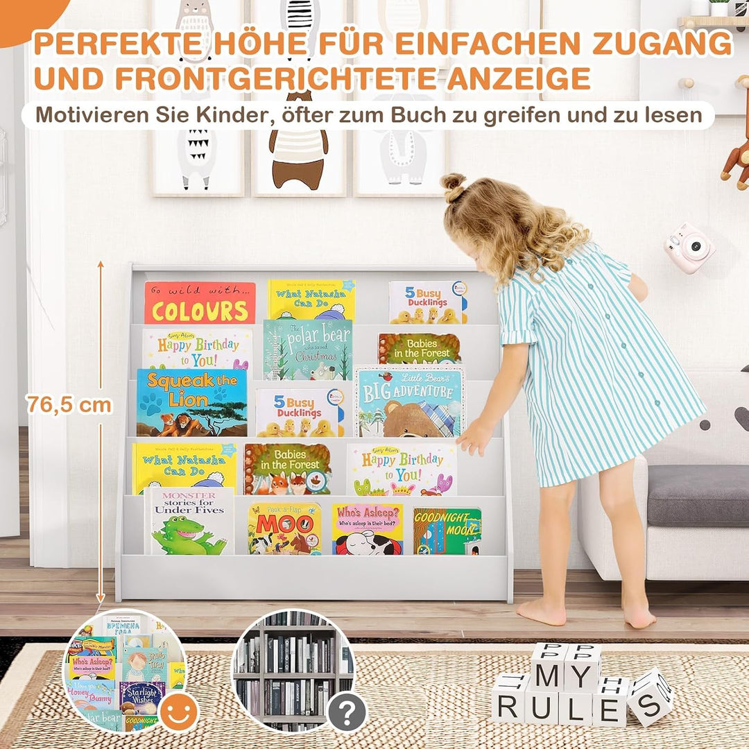 COSTWAY Kinderregal mit 5 Fächern, Bücherregal Kinder, Zeitungsständer aus Holz, Aufbewahrungsregal
