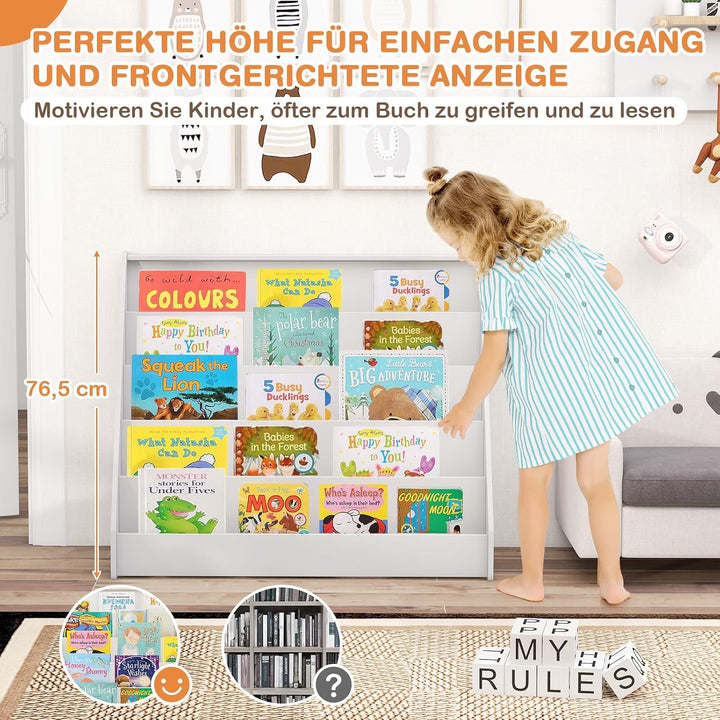 COSTWAY Kinderregal mit 5 Fächern, Bücherregal Kinder, Zeitungsständer aus Holz, Aufbewahrungsregal