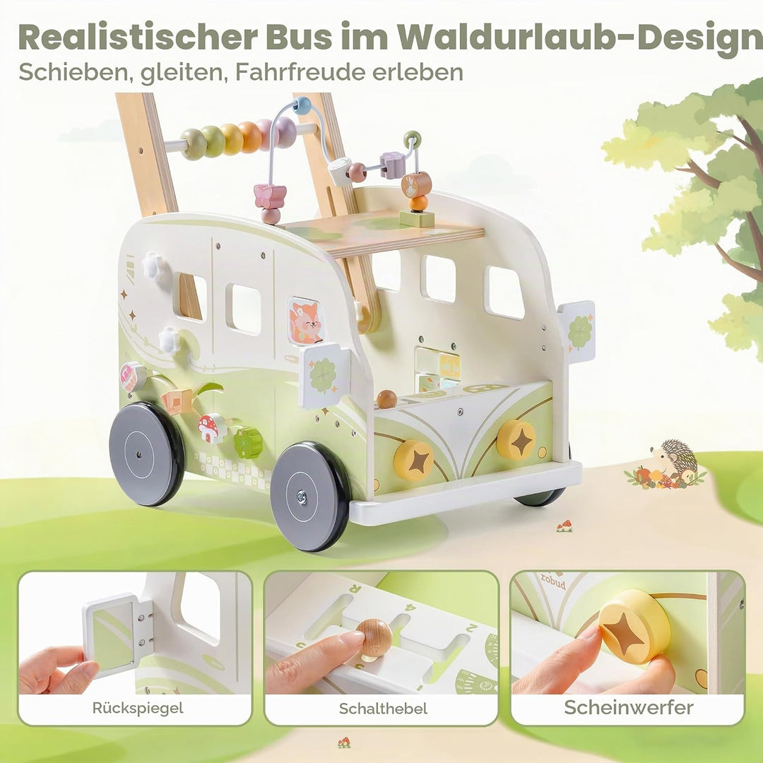 ROBOTIME Baby-Lauflernwagen Holz, Multifunktionale Aktivitäts-Lauflernhilfe mit Höhenverstellung und