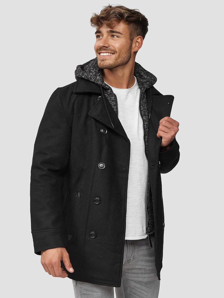 Indicode Herren Cliff Kurzmantel mit Stehkragen | Wollmantel Herrenmantel Mantel S Schwarz, S Schwar