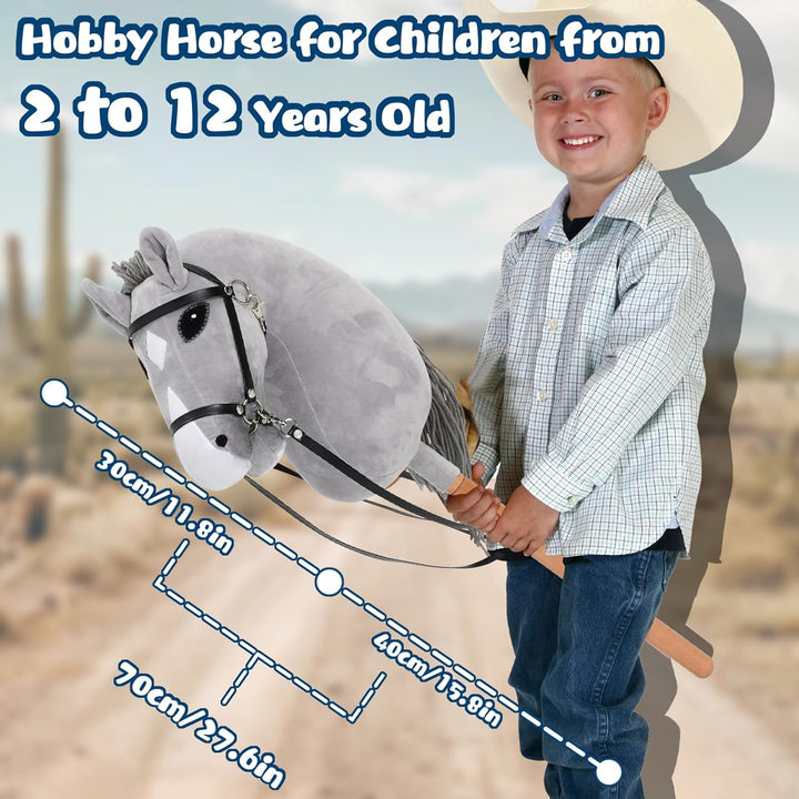 Hobby Horse für Kinder, Steckenpferd Spielzeug Pferd mit Halfter und Zügeln, Holzpferd Plüschpferd S