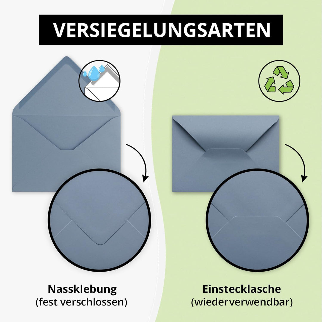 Briefumschläge in Graublau - 50 Stück - DIN C5 Kuverts 22,0 x 15,4 cm - Nassklebung ohne Fenster - W