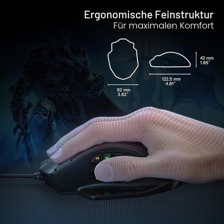 Redragon M908 Impact RGB LED MMO Maus USB Laser Gaming Maus mit 12400dpi, Hohe Präzision, 20 program