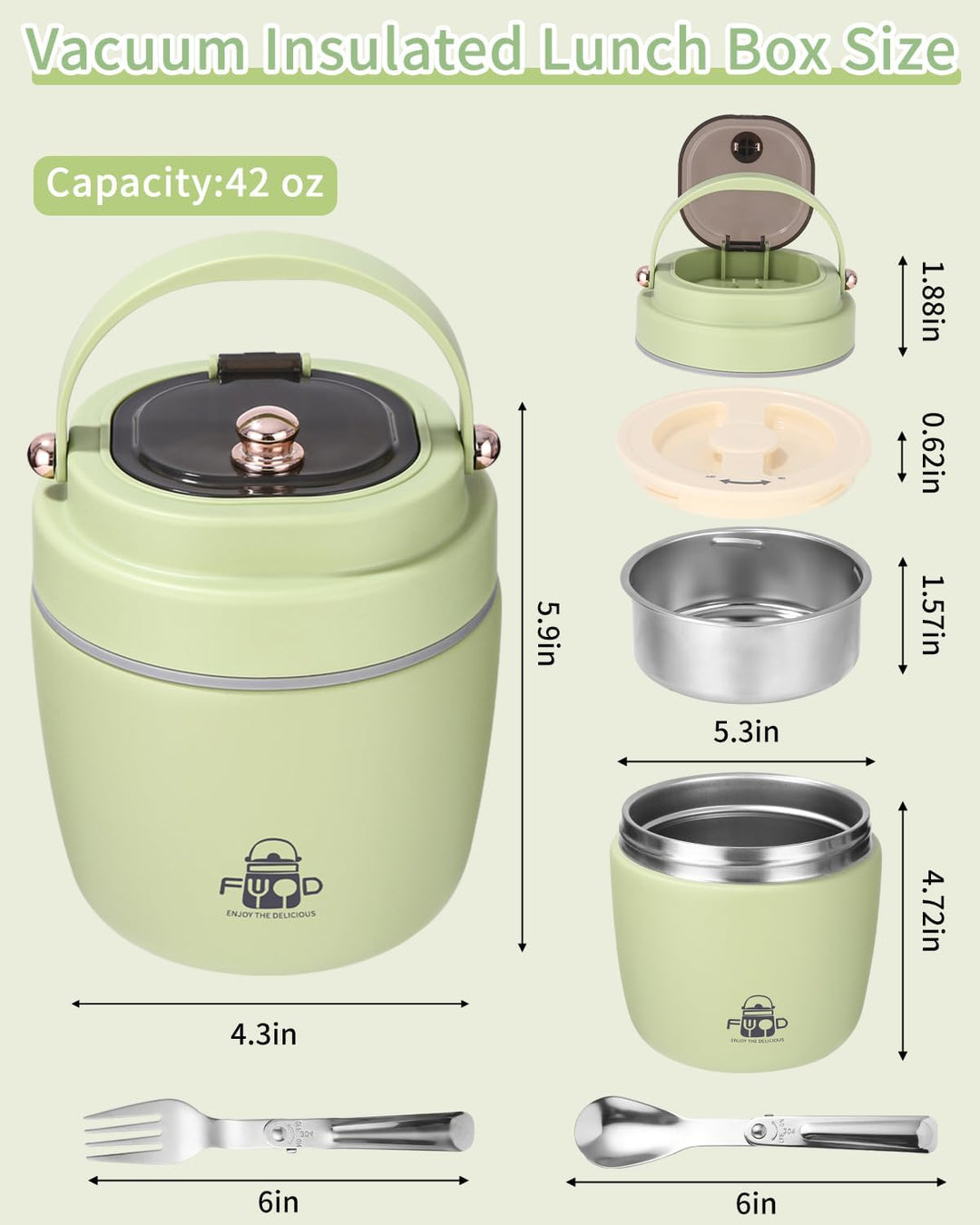 Thermobehälter für Essen 1.2L, Edelstahl Warmhaltebehälter , Auslaufsichere Thermo Lunchbox mit Klap
