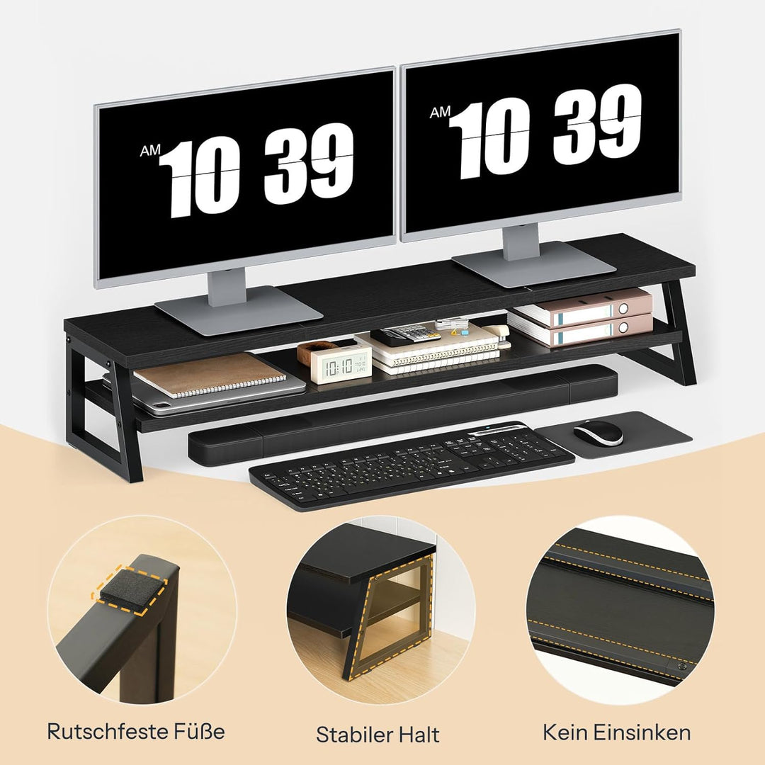 HOOBRO 2-stufiger Monitorständer Holz für 2 Monitore, 100 x 24 x 19,5 cm, Dual Monitor Ständer, Bild