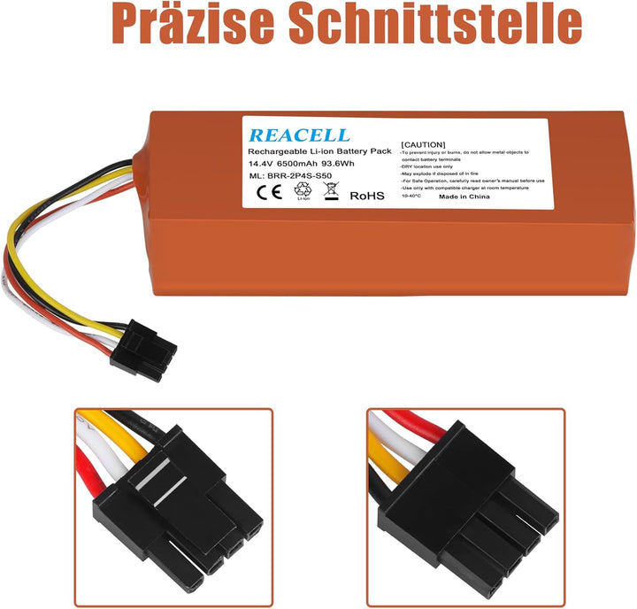 REACELL 14.4V 6500mAh Li-ion Akku für Xiaomi Roborock S5 S50 S6 S7 S5 Max für Mijia Roborock S502-00