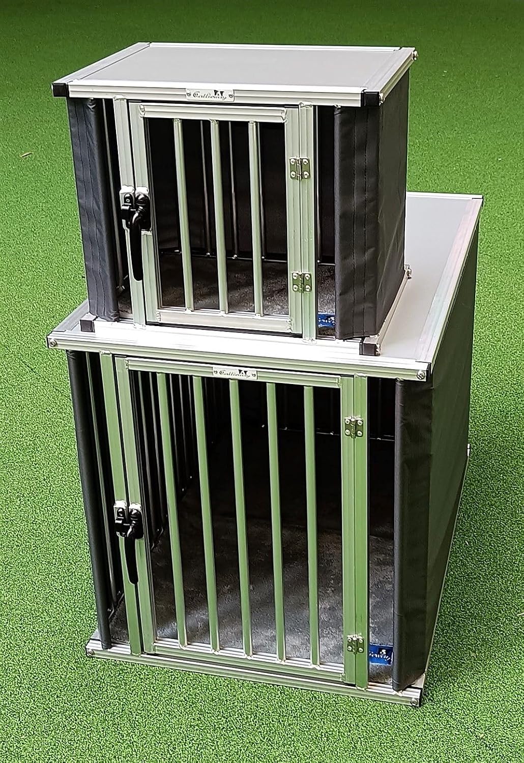 Callieway® ALU DOGBOX/Hundebox/ALU Hundkäfig für Büro und Daheim (nur vertikale Stäbe) (SMALL: 43(L)