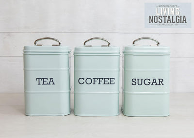 KitchenCraft Living Nostalgia 3 -er Set Vorratsdosen für Tee, Zucker und Kaffee, in Geschenkbox, Sta