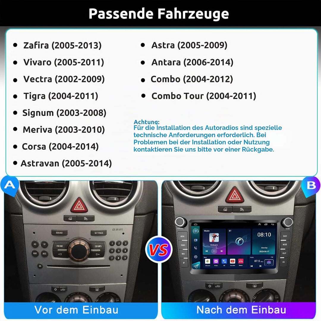 ESSGOO True 4+64G Wireless Autoradio mit Android Auto und CarPlay Für Vauxhall Opel Corsa C D Zafira