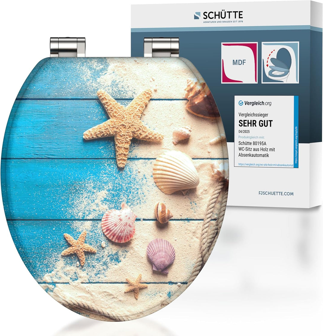 SCHÜTTE WC-Sitz BEACH WOOD mit Absenkautomatik aus Holz | Toilettensitz mit Klodeckel | Holzkern Toi