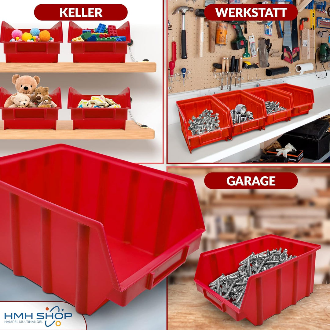 HMH 5x Stapelboxen Rot Grösse 4 Werkstatt Garage Keller Sichtlagerboxen 340x222x157mm Lagerboxen rot